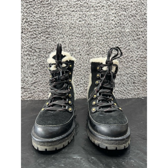 Tory Burch Cooper Suede Shearling Lined Lace-up Boots Black Womens Size 7.5M - Picture 2 of 8